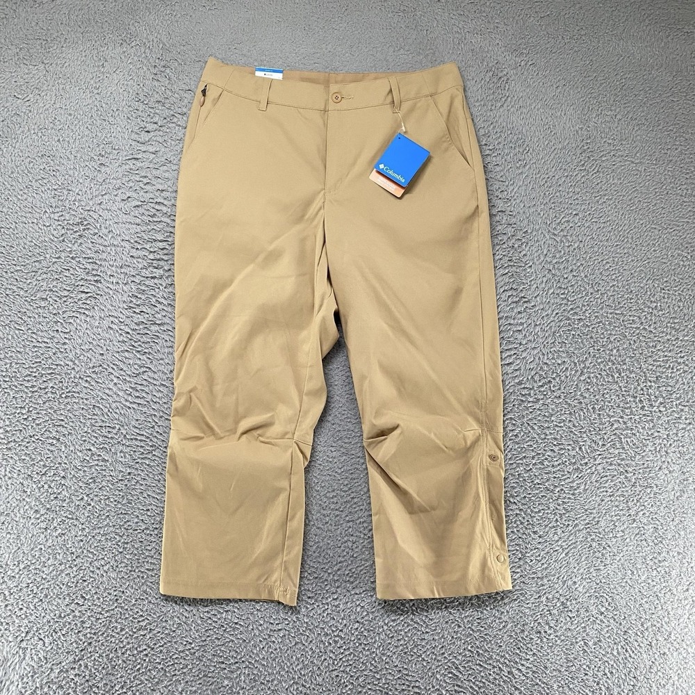 Columbia Capri Pants Womens 12 Beige Leslie Falls II Omni-Shade Hiking Stretch